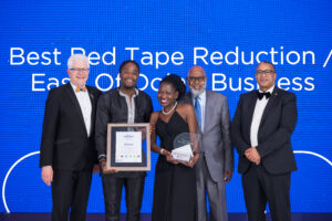 prize winners receiving an award