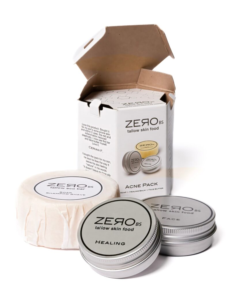 ZERO BS skincare products and packaging photographed as an e-commerce packshot